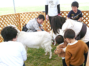 ヤギとふれあう子どもたち